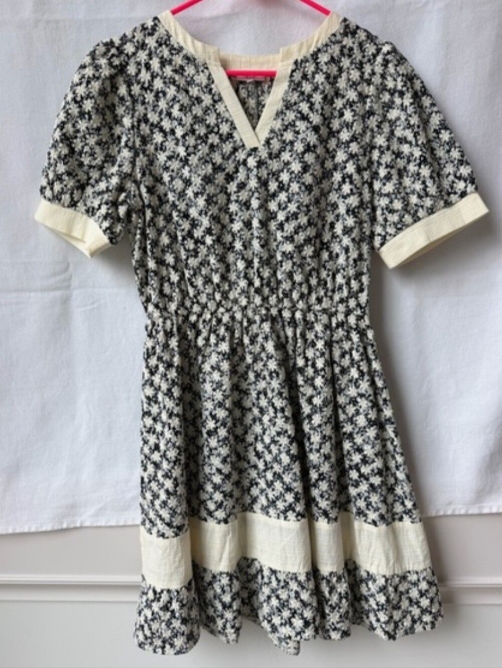 VOY Black & Cream Floral Print Embroidered Dress Size Small